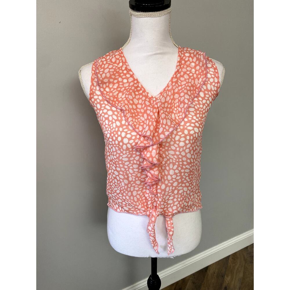 Y2K Coral/White Ruffle Sleeveless Sheer Top Sz S